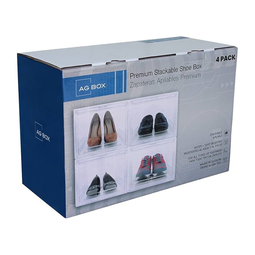 AGBOX Premium Clear Stackable Shoe Racks, 4 Pack Shoe